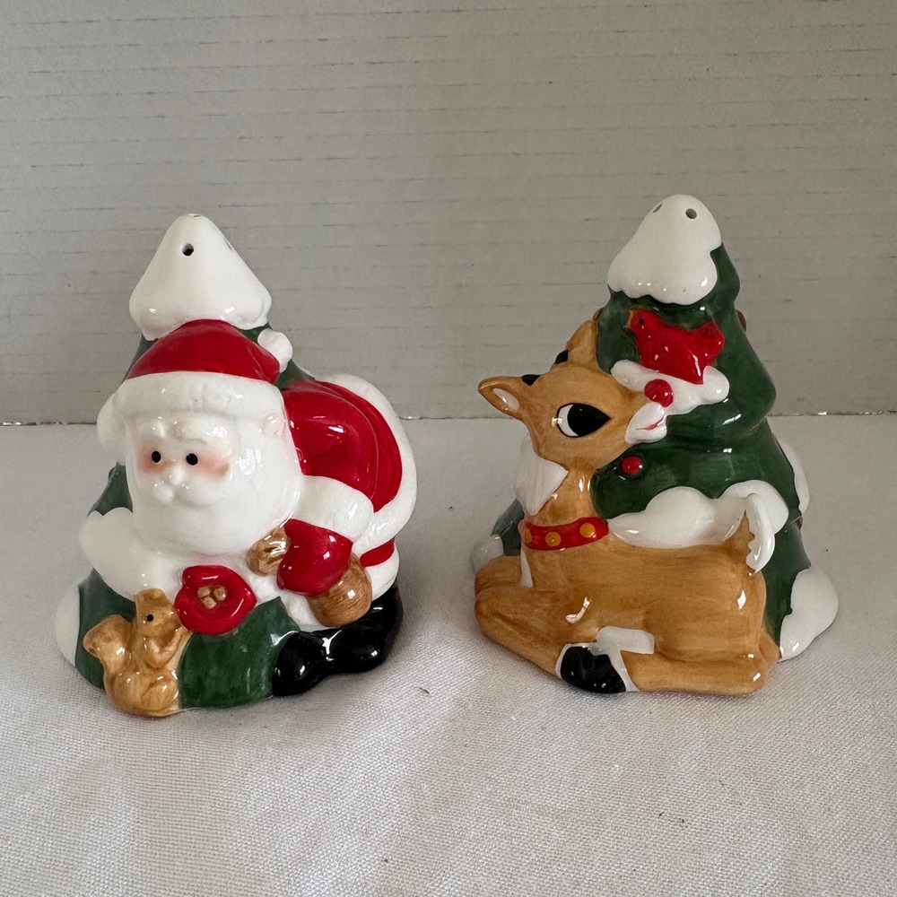 Lenox Rudolph Red-Nosed Reindeer Santa Salt and Pepper Shakers 2002 Christmas